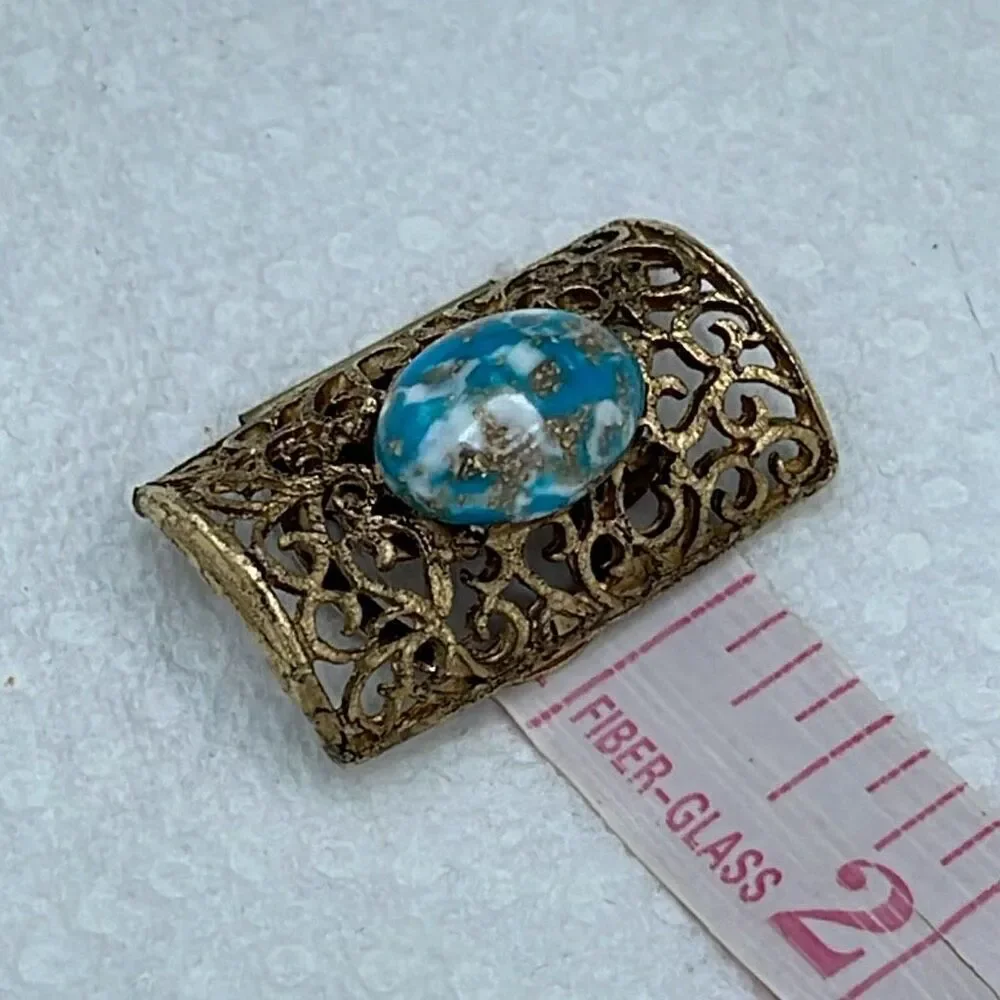 Vintage stunning dress clip scarf clip dome  glass filigree metal